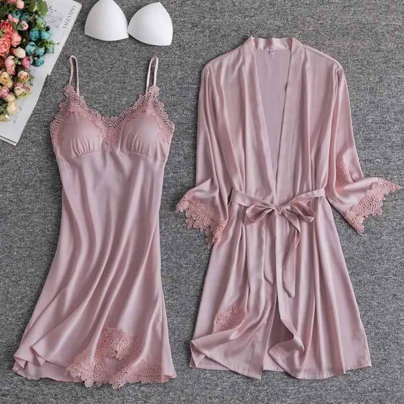Women's Satin Lace Robe, Bridal Getting Ready Robe, Kimono Bathrobe, Bridesmaid Wedding Robe, Soft Short Loungewear