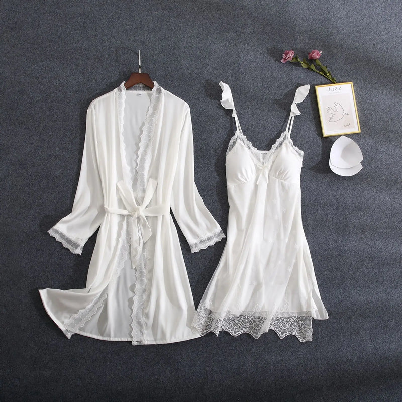 Women's Satin Lace Robe, Bridal Getting Ready Robe, Kimono Bathrobe, Bridesmaid Wedding Robe, Soft Short Loungewear