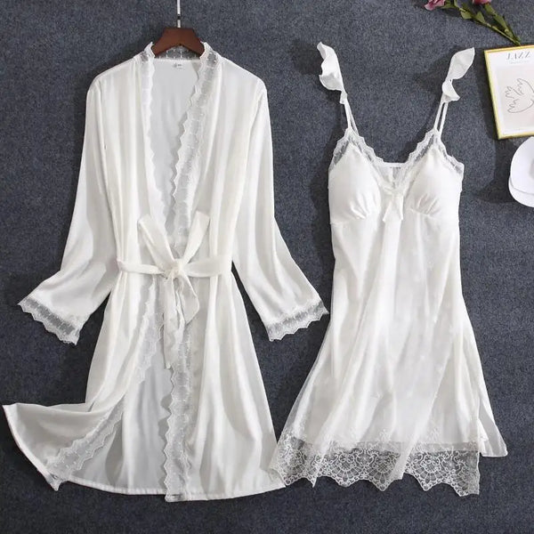 Women's Satin Lace Robe, Bridal Getting Ready Robe, Kimono Bathrobe, Bridesmaid Wedding Robe, Soft Short Loungewear