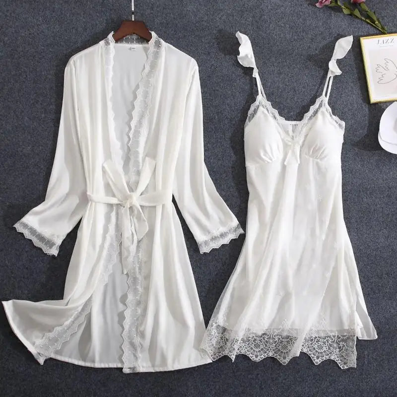 Women's Satin Lace Robe, Bridal Getting Ready Robe, Kimono Bathrobe, Bridesmaid Wedding Robe, Soft Short Loungewear