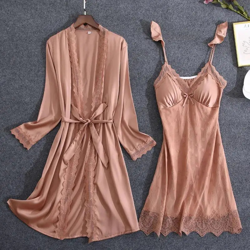 Women's Satin Lace Robe, Bridal Getting Ready Robe, Kimono Bathrobe, Bridesmaid Wedding Robe, Soft Short Loungewear