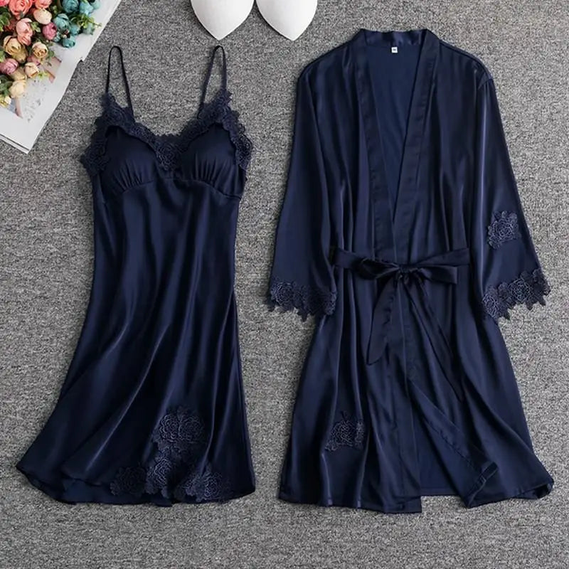 Women's Satin Lace Robe, Bridal Getting Ready Robe, Kimono Bathrobe, Bridesmaid Wedding Robe, Soft Short Loungewear