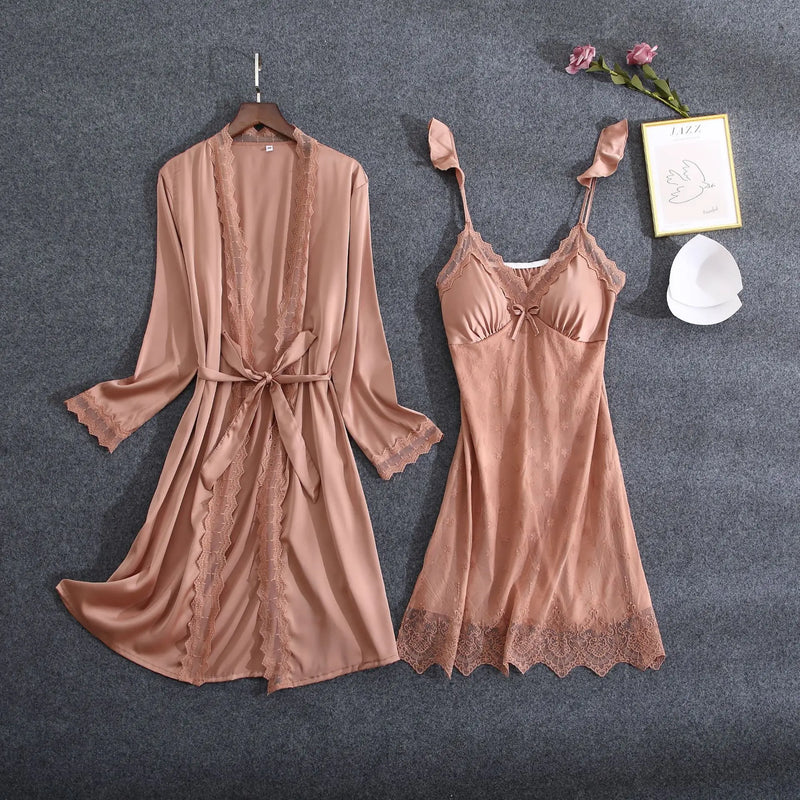 Women's Satin Lace Robe, Bridal Getting Ready Robe, Kimono Bathrobe, Bridesmaid Wedding Robe, Soft Short Loungewear