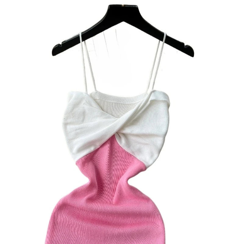 Women's Ribbed Knit Bodycon Mini Dress, Spaghetti Strap V Neck Summer Sundress