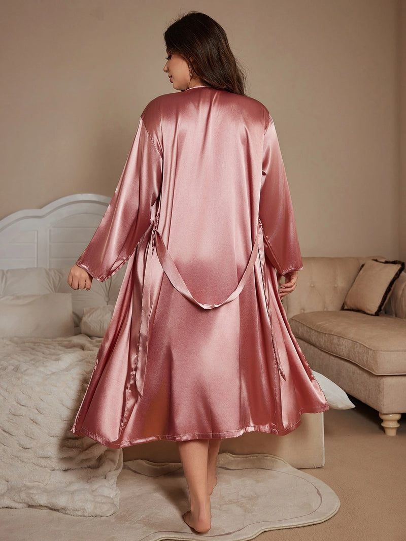 Women's Long Robe, Soft Lounge Robe, Full Sleeve Dressing Gown, Mid Calf Sleep Robe, Cozy Loungewear Gift for Her