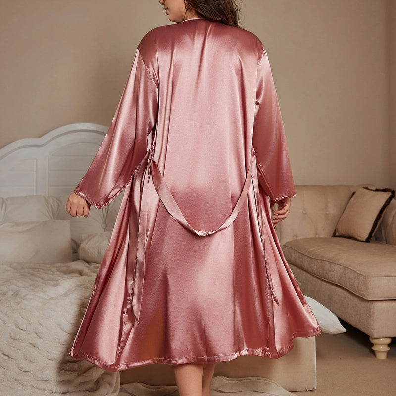 Women's Long Robe, Soft Lounge Robe, Full Sleeve Dressing Gown, Mid Calf Sleep Robe, Cozy Loungewear Gift for Her