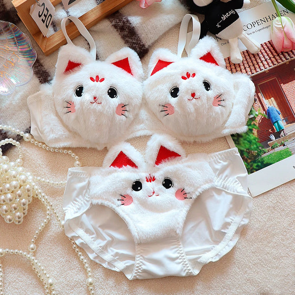 Cute Japanese Plush Bra, Push Up Wire Free Warm Winter Bra