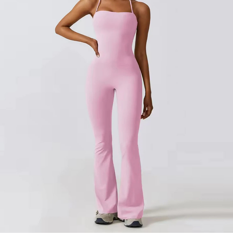 Women's Yoga Jumpsuit, Flared Workout Jumpsuit, Sleeveless Activewear, Backless Gym Outfit, Pilates Exercise Romper, Sportswear