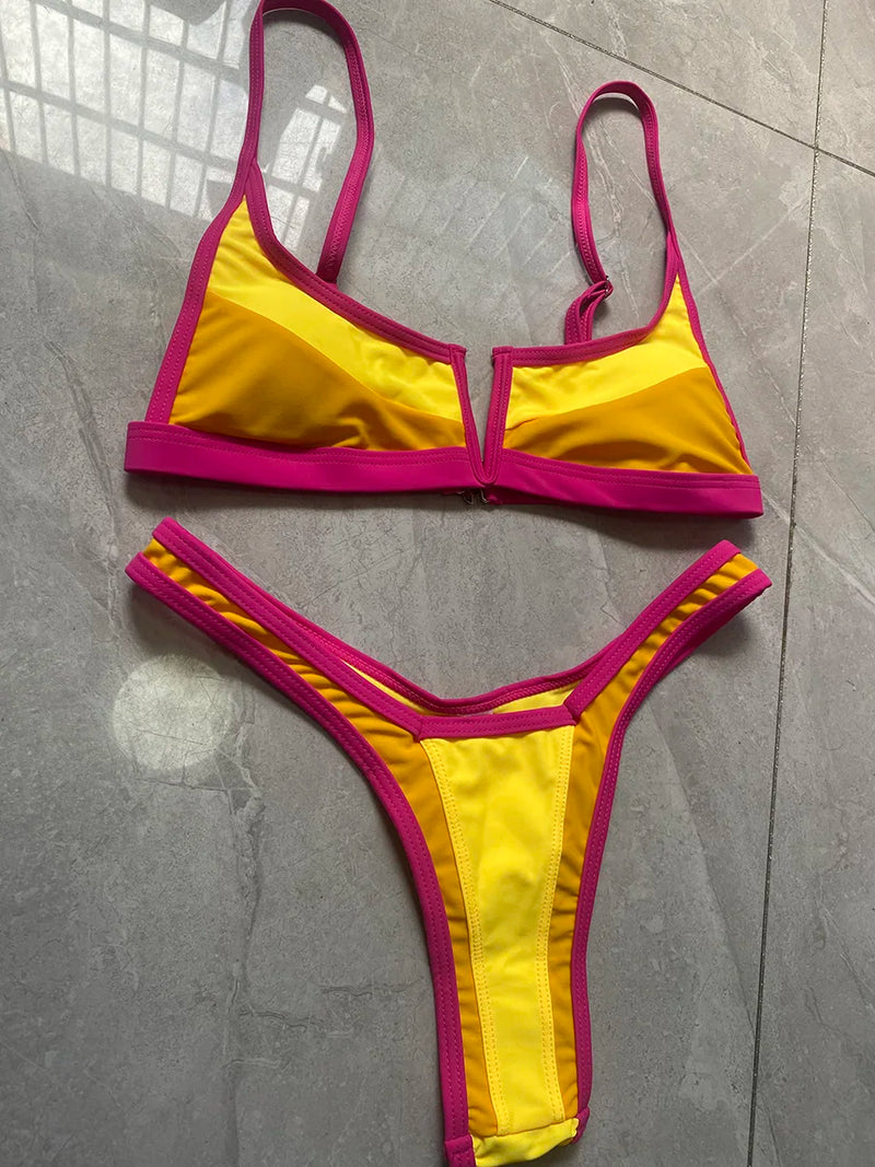 Women's Denim Print Bikini Set, Deep V Two Piece Swimsuit, Low Rise Bathing Suit, Push Up Beach Swimwear