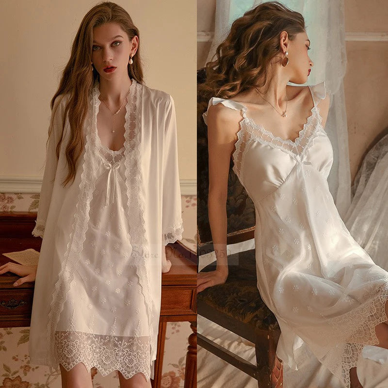 Women's Satin Lace Robe, Bridal Getting Ready Robe, Kimono Bathrobe, Bridesmaid Wedding Robe, Soft Short Loungewear