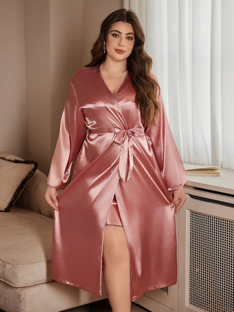 Women's Long Robe, Soft Lounge Robe, Full Sleeve Dressing Gown, Mid Calf Sleep Robe, Cozy Loungewear Gift for Her