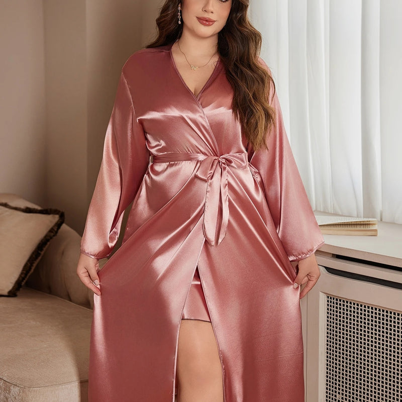 Women's Long Robe, Soft Lounge Robe, Full Sleeve Dressing Gown, Mid Calf Sleep Robe, Cozy Loungewear Gift for Her