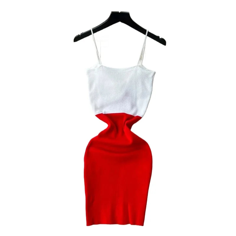 Women's Ribbed Knit Bodycon Mini Dress, Spaghetti Strap V Neck Summer Sundress
