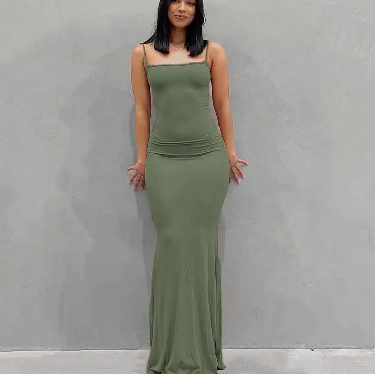 Women's Satin Maxi Dress, Strapless Backless Bodycon Evening Dress