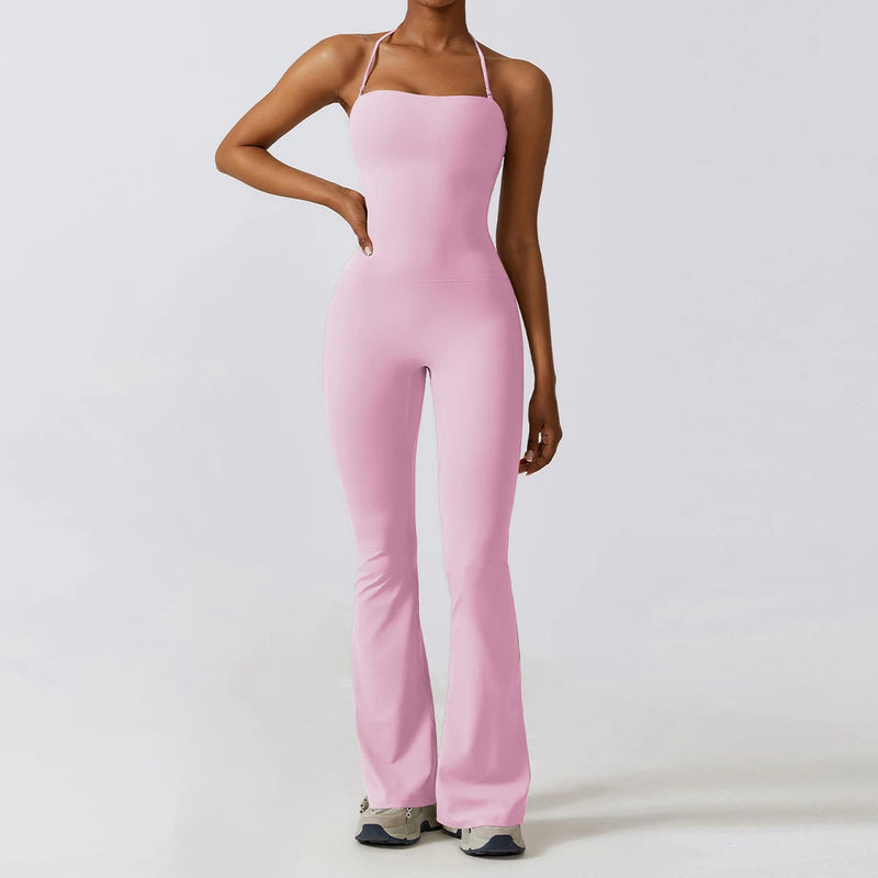 Women's Yoga Jumpsuit, Flared Workout Jumpsuit, Sleeveless Activewear, Backless Gym Outfit, Pilates Exercise Romper, Sportswear