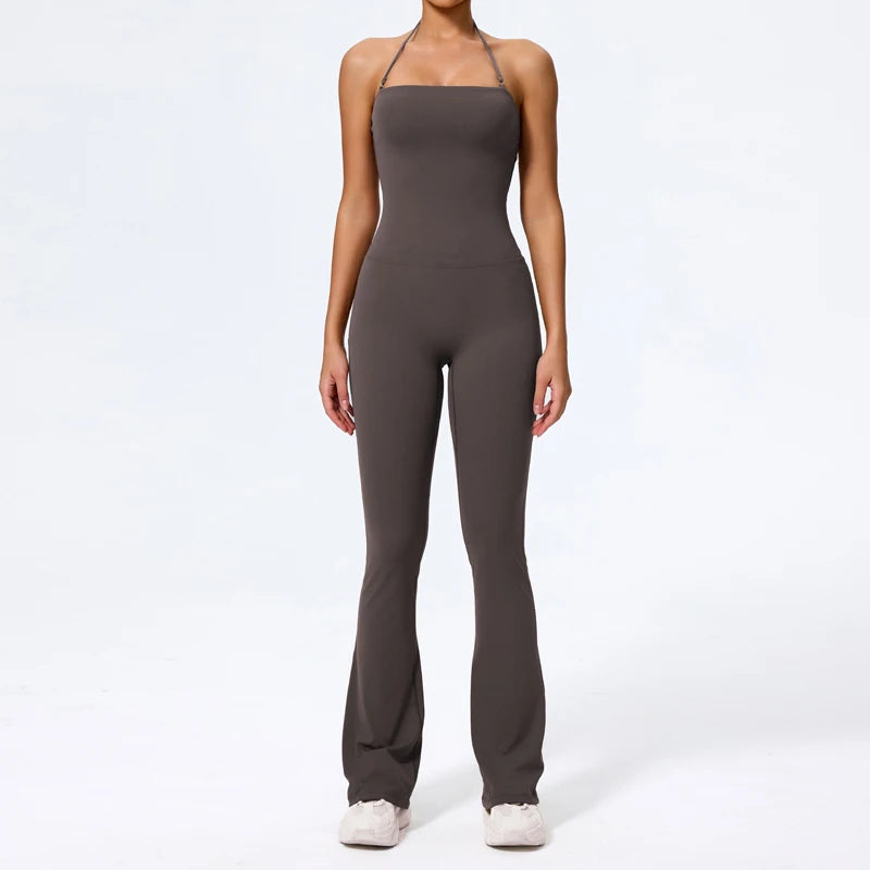 Women's Yoga Jumpsuit, Flared Workout Jumpsuit, Sleeveless Activewear, Backless Gym Outfit, Pilates Exercise Romper, Sportswear