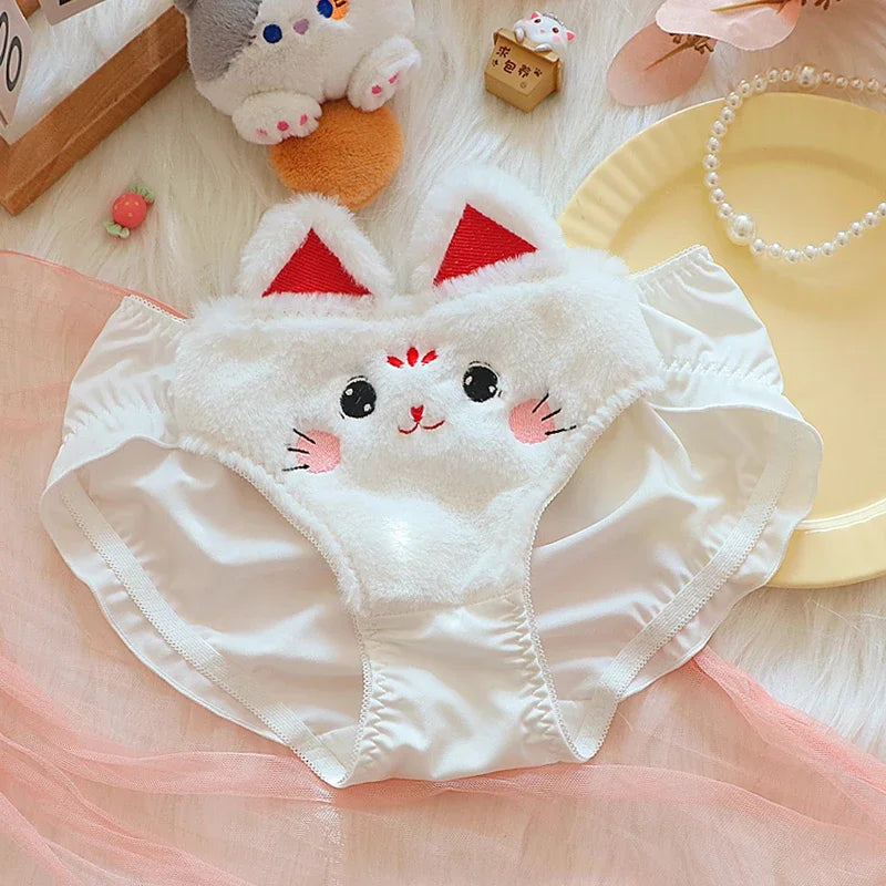 Cute Japanese Plush Bra, Push Up Wire Free Warm Winter Bra