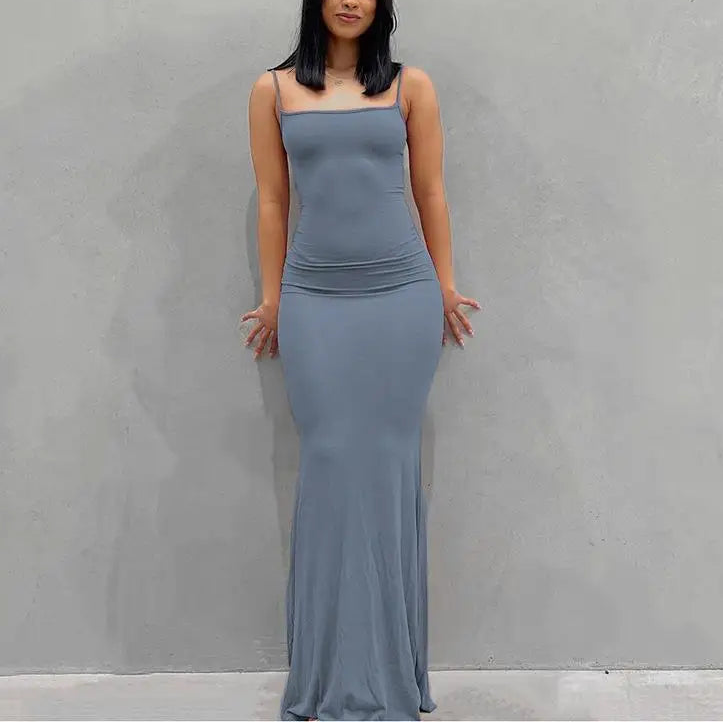 Women's Satin Maxi Dress, Strapless Backless Bodycon Evening Dress