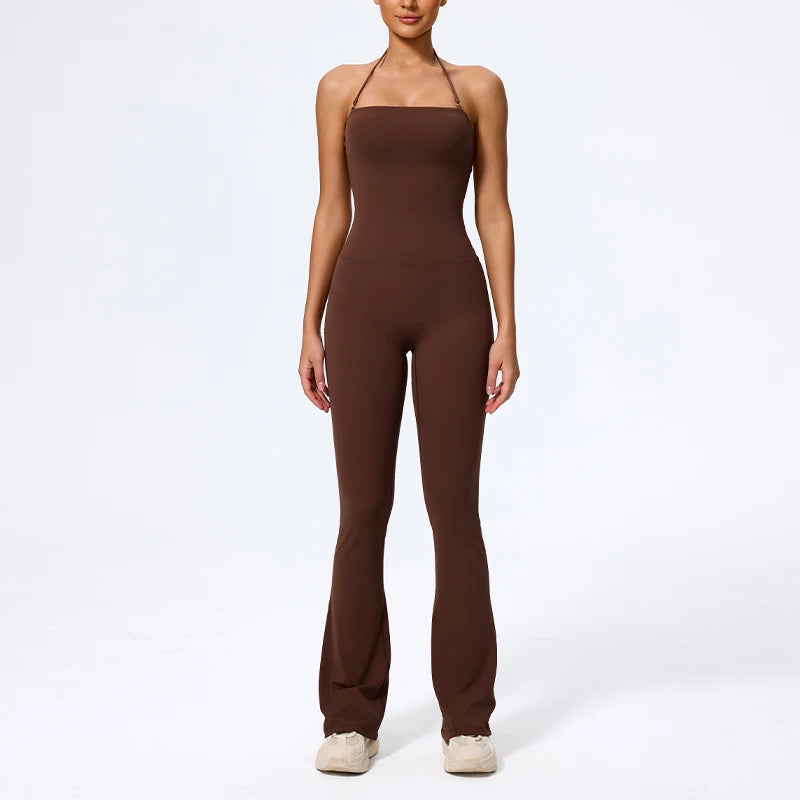 Women's Yoga Jumpsuit, Flared Workout Jumpsuit, Sleeveless Activewear, Backless Gym Outfit, Pilates Exercise Romper, Sportswear