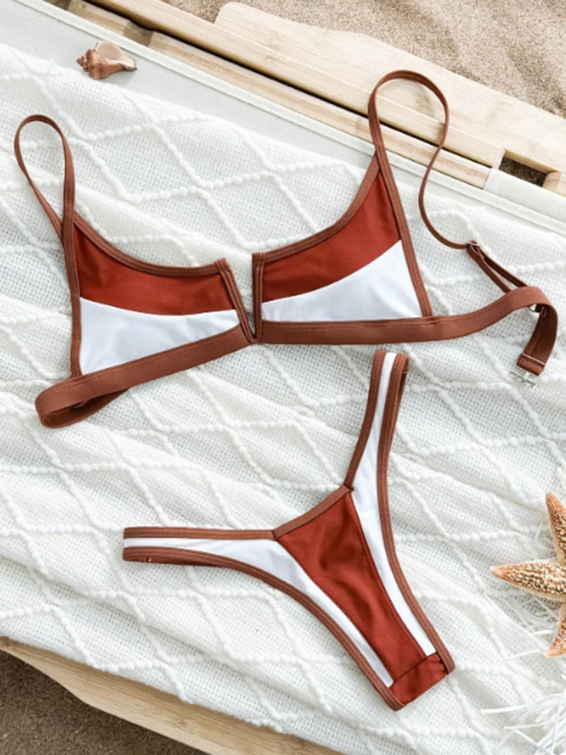 Women's Denim Print Bikini Set, Deep V Two Piece Swimsuit, Low Rise Bathing Suit, Push Up Beach Swimwear
