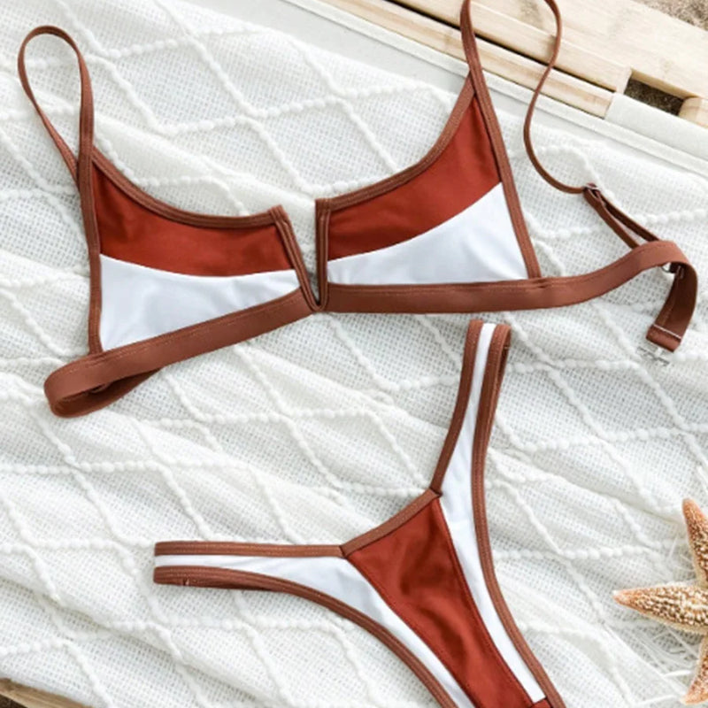 Women's Denim Print Bikini Set, Deep V Two Piece Swimsuit, Low Rise Bathing Suit, Push Up Beach Swimwear