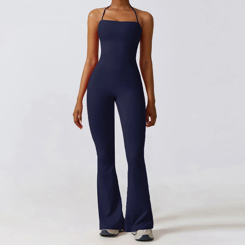 Women's Yoga Jumpsuit, Flared Workout Jumpsuit, Sleeveless Activewear, Backless Gym Outfit, Pilates Exercise Romper, Sportswear