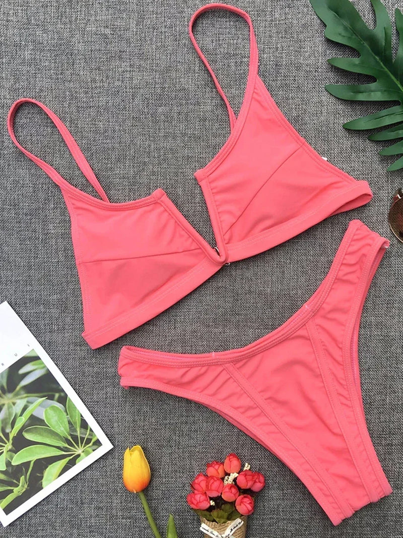 Women's Denim Print Bikini Set, Deep V Two Piece Swimsuit, Low Rise Bathing Suit, Push Up Beach Swimwear
