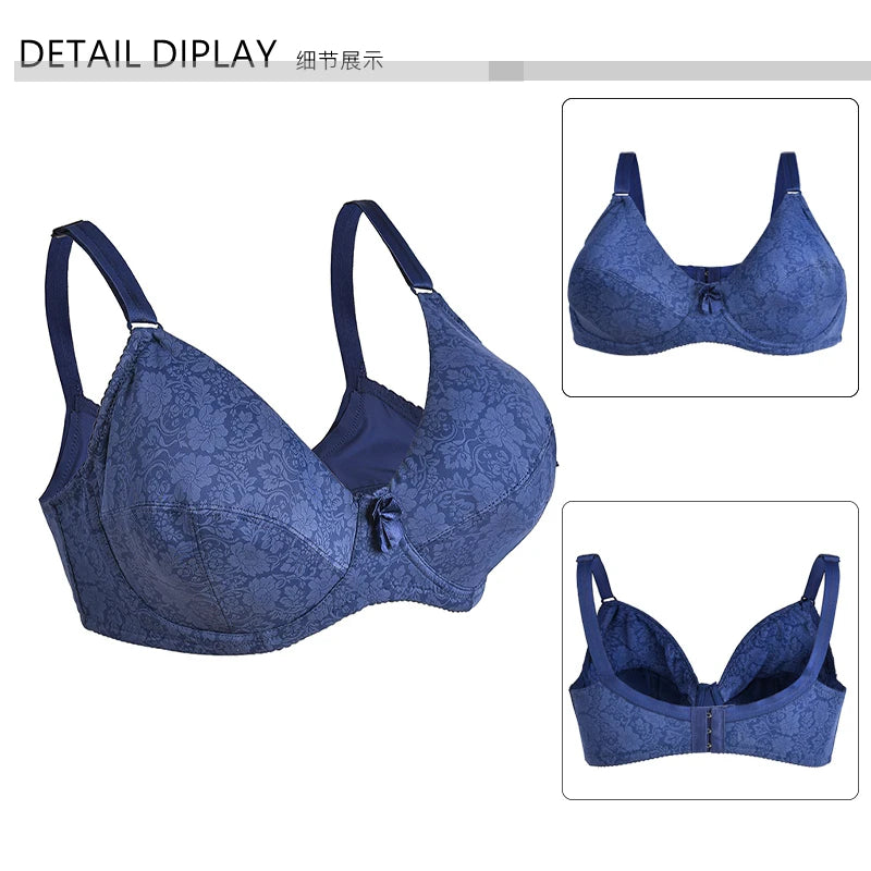 Women's Wire Free Full Cup Bra, Plus Size Seamless Embroidered Lingerie