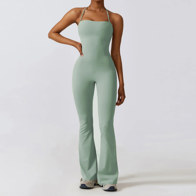 Women's Yoga Jumpsuit, Flared Workout Jumpsuit, Sleeveless Activewear, Backless Gym Outfit, Pilates Exercise Romper, Sportswear