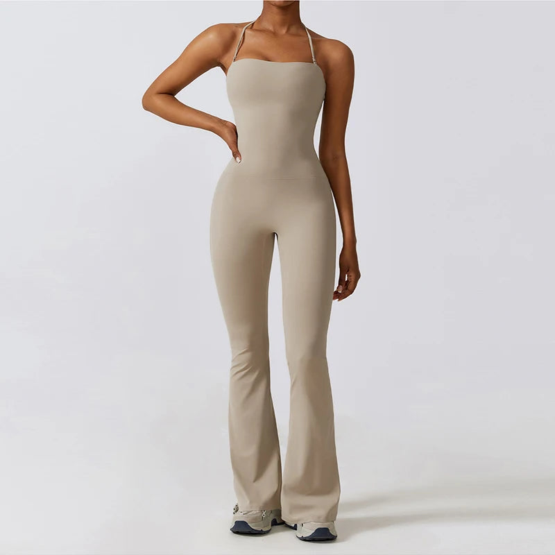 Women's Yoga Jumpsuit, Flared Workout Jumpsuit, Sleeveless Activewear, Backless Gym Outfit, Pilates Exercise Romper, Sportswear