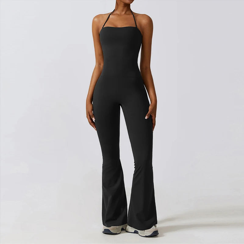 Women's Yoga Jumpsuit, Flared Workout Jumpsuit, Sleeveless Activewear, Backless Gym Outfit, Pilates Exercise Romper, Sportswear