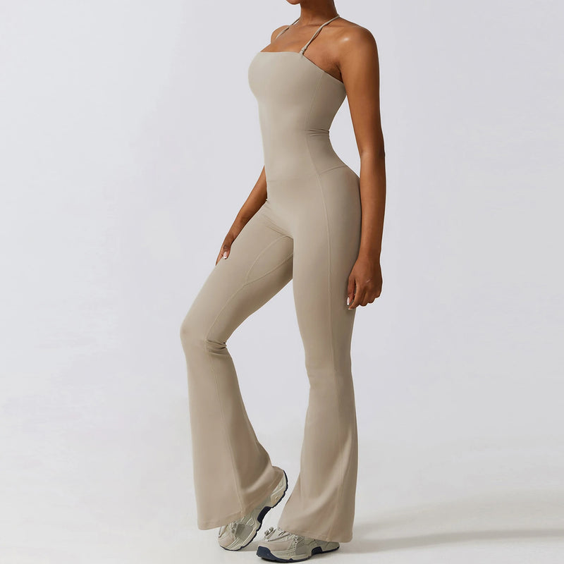 Women's Yoga Jumpsuit, Flared Workout Jumpsuit, Sleeveless Activewear, Backless Gym Outfit, Pilates Exercise Romper, Sportswear