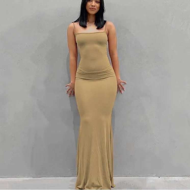 Women's Satin Maxi Dress, Strapless Backless Bodycon Evening Dress