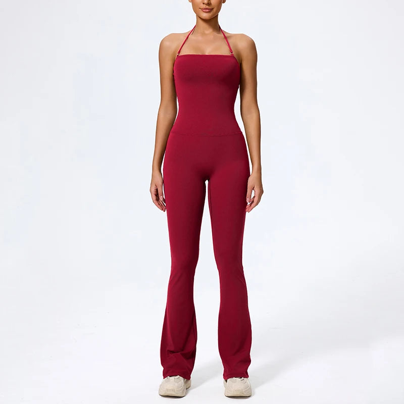 Women's Yoga Jumpsuit, Flared Workout Jumpsuit, Sleeveless Activewear, Backless Gym Outfit, Pilates Exercise Romper, Sportswear
