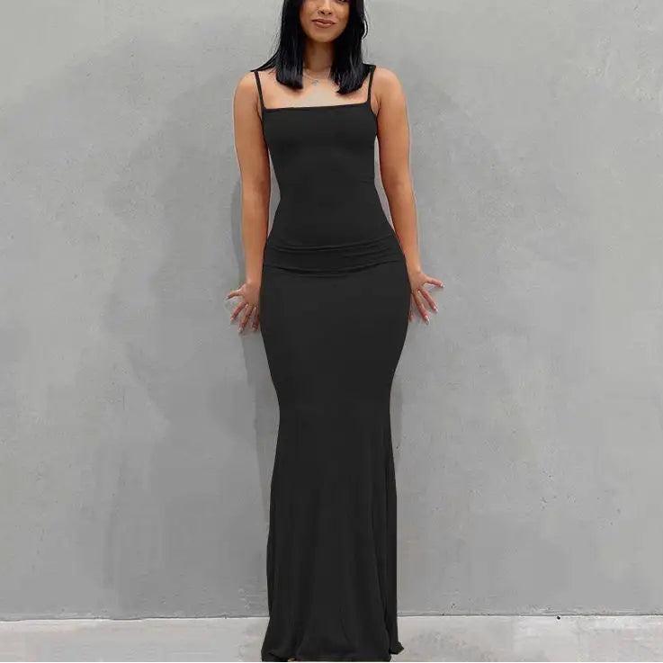 Women's Satin Maxi Dress, Strapless Backless Bodycon Evening Dress